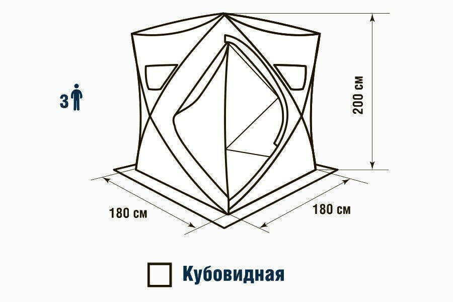 Палатка HIGASHI Winter Camo Comfort Pro утепл. 1,8*1,8*2,0м., NYLON 300D THERMAL, 3-местн.