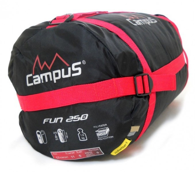 Спальный мешок CAMPUS FUN 250 L-zip (0 до +17)(кокон), 215*80*55, черн/беж